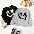 Kid Boy Face Graphic Embroidered Pullover Sweatshirt Grey image 2