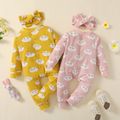 Baby 2pcs Cloud Allover Long-sleeve Pink or Yellow Jumpsuit with Headband Set Pink