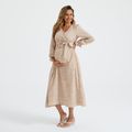 Maternity Allover Print Long-sleeve Belted Dress Khaki