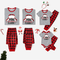 Christmas Family Matching Short-sleeve Hat & Letter Print Red Plaid Pajamas Sets (Flame Resistant) ColorBlock