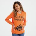 Maternity Halloween Pumpkin & Letter Print Long-sleeve Pullover Sweatshirt Orange