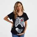 Maternity Halloween Skull Skeleton Print Short-sleeve Tee Black image 1