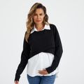 Maternity Criss Cross Front Long-sleeve Crop Pullover Sweatshirt / Maternity Tulip Hem Ruched Bodycon Tank Dress Black image 4