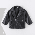 Toddler Boy Trendy Lapel Collar Black Faux Leather PU Jacket Black image 1