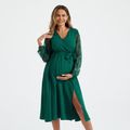 Nursing Guipure Lace Long-sleeve Belted Dress Dark Green image 1