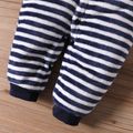 Baby Moustache Allover or Striped Bow Tie Decor Fluffy Long-sleeve Jumpsuit Dark Blue