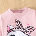 2pcs Kid Girl Cat Kitty Print Pink Sweatshirt and Paw Print Leggings Set Pink image 2