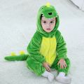 Baby Dinosaur Design 3D Hooded Fluffy Long-sleeve Jumpsuit Green image 1