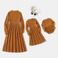 Brown Rib Knit Mock Neck Long-sleeve Midi Dress for Mom and Me dilutebrown image 1