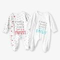 Baby Boy/Girl 95% Cotton Long-sleeve Footed Letter Print Jumpsuit Red/White image 2