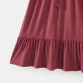 Mommy and Me Butterfly Embroidered Solid Mock Neck Long-sleeve Belted Ruffle Hem Midi Dress MAROON image 5
