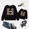 100% Cotton Long-sleeve Leopard & Letter Print Black Sweatshirts for Mom and Me Black image 1
