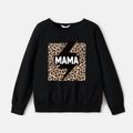 100% Cotton Long-sleeve Leopard & Letter Print Black Sweatshirts for Mom and Me Black image 2