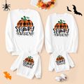 Halloween Plaid Pumpkin & Letter Print White Family Matching Long-sleeve Sweatshirts White