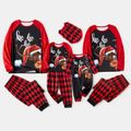 Christmas Family Matching Reindeer & Letter Print Red Raglan-sleeve Argyle Pattern Pajamas Sets (Flame Resistant) Black image 1