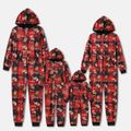 Christmas Family Matching Allover Deer & Letter Print Plaid Long-sleeve Zipper Hooded Onesies Pajamas (Flame Resistant) Red image 1