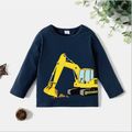 Toddler Boy Excavator Print Cotton Dark Blue Long-sleeve Tee Dark Blue image 1