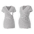 قميص ضيق بأكمام قصيرة مخططة للإرضاع أبيض image 2