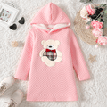 Kid Girl Bear Embroidered Textured Hooded Sweatshirt Dress Pink image 1