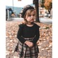 Toddler 3pcs Solid Ruffle Decor Long-sleeve T-shirt Top and Plaid Skirt with Hat Set Black
