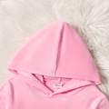 2pcs Kid Girl Colorblock Velvet Hoodie Sweatshirt and Elasticized Pants Set Pink image 2
