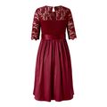 Maternity Guipure Lace Panel Half-sleeve Belted Dress WineRed image 2