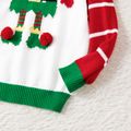 Christmas Family Matching Drop Shoulder Striped Long-sleeve Elf Graphic Knitted Sweater Green/White/Red image 5