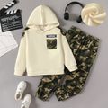 2pcs Kid Boy Camouflage Print Fleece Lined Hoodie Sweatshirt and Elasticized Pants Set LightApricot image 1