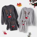 Family Matching Reindeer Embroidered Long-sleeve Fuzzy Pullover Grey