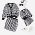 Mommy and Me Black & White Houndstooth Long-sleeve Button Front Cardigan with Skirt Sets BlackandWhite image 1