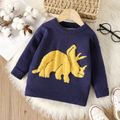 Toddler Boy Playful Dinosaur Embroidered Knit Sweater Dark Blue image 1
