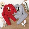 New Year 2pcs Baby Boy/Girl Letter Print Long-sleeve Sweatshirt and Sweatpants Set MiddleAsh image 2