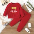 New Year 2pcs Baby Girl Letter Print Red Long-sleeve Sweatshirt and Sweatpants Set Red image 1