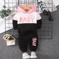 2pcs Baby Boy/Girl Letter Print Colorblock Long-sleeve Hoodie and Sweatpants Set Pink image 1