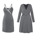 Maternity Lace Trim Cami Sleep Dress & Belted Robe Lounge Set Dark Grey image 1