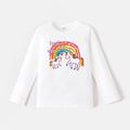 Go-Neat Water Repellent and Stain Resistant Mommy and Me White Long-sleeve Rainbow & Unicorn Print T-shirts White