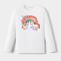 Go-Neat Water Repellent and Stain Resistant Mommy and Me White Long-sleeve Rainbow & Unicorn Print T-shirts White image 4