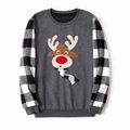 Christmas Family Matching Plaid Long-sleeve Spliced Reindeer Graphic Textured Sweatshirts Dark Grey image 3