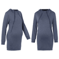 Nursing Minimalist Solid Long-sleeve Zip Up Drawstring Hooded Dress Deep Blue image 2