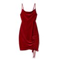 Mommy and Me Red Velvet Drawstring Ruched Spaghetti Strap Bodycon/Mesh Dresses WineRed image 2