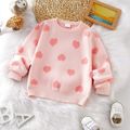 Baby Girl Allover Heart Pattern Pink Knitted Sweater Pink image 1