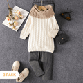 3pcs Toddler Girl Basic Textured Scarf & Sweatshirt and Elasticized Leggings Set White image 2