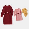 Mommy and Me Cotton Cable Knit Textured Long-sleeve Dress Colorful image 1