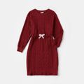 Mommy and Me Cotton Cable Knit Textured Long-sleeve Dress Colorful image 5