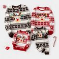 Christmas Family Matching Reindeer Embroidered Allover Pattern Long-sleeve Fuzzy Flannel Tops Multi-color image 1