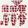Christmas Family Matching Allover Santa Print Red Plaid Long-sleeve Pajamas Sets (Flame Resistant) redblack image 1