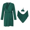 Nursing Belted Nightdress & Baby Swaddle Wrap Blanket & Beanie Hat Set Dark Green image 1