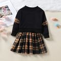 2pcs Kid Girl Letter Embroidered Sweatshirt and Plaid Pleated Skirt Set Black image 5