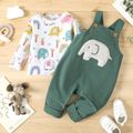 2pcs Baby Boy/Girl Allover Elephant Print Long-sleeve Tee and Embroidered Corduroy Overalls Set AquaGreen image 2