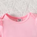Baby Solid color Flutter-sleeve Long-sleeve  Jumpsuit Light Pink image 2